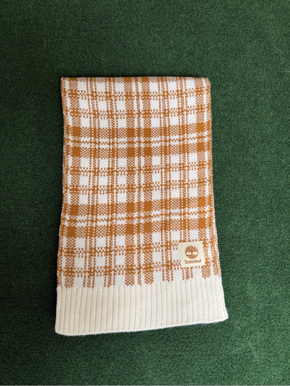 Timberland Cream and Tan Plaid Knit Scarf
